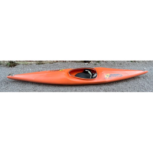 157 - TWO ORANGE FIBRE GLASS CANOES & OARS