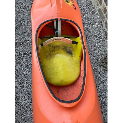 157 - TWO ORANGE FIBRE GLASS CANOES & OARS