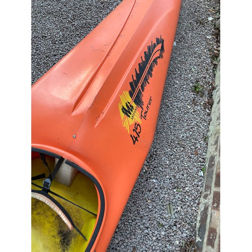 157 - TWO ORANGE FIBRE GLASS CANOES & OARS