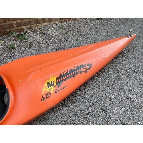 157 - TWO ORANGE FIBRE GLASS CANOES & OARS