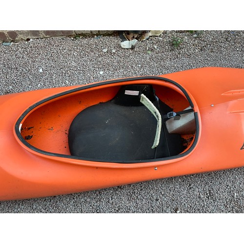 157 - TWO ORANGE FIBRE GLASS CANOES & OARS