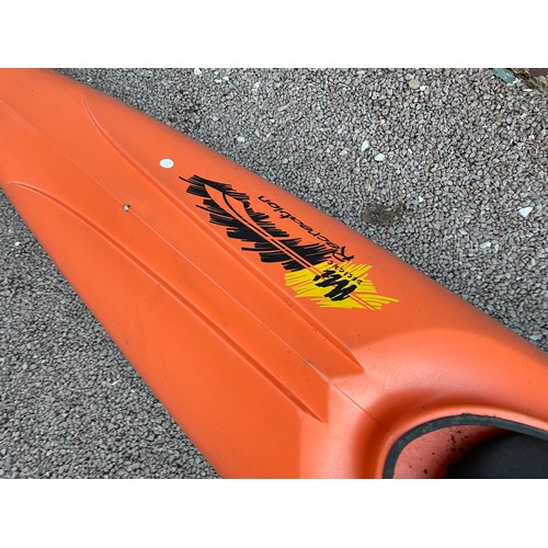 157 - TWO ORANGE FIBRE GLASS CANOES & OARS