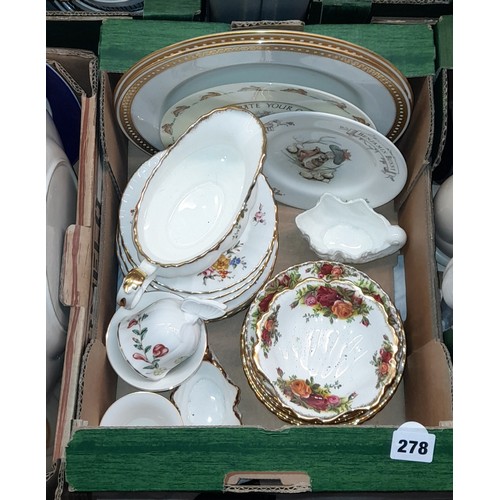 278 - BOX - SPODE PLATES, ROYAL ALBERT COUNTRY ROSE, AND ROYAL WORCESTER SAUCERS