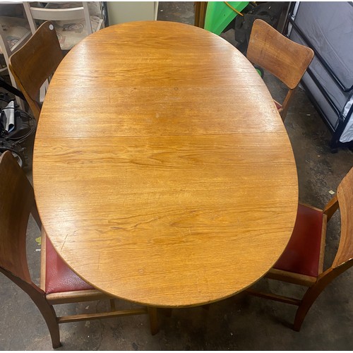 55 - TEAK NARROW DROP FLAP TABLE SET OF FOUR 1950S WALNUT DINING CHAIRS