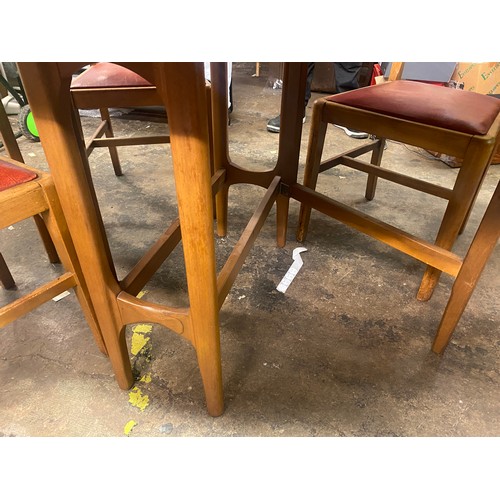 55 - TEAK NARROW DROP FLAP TABLE SET OF FOUR 1950S WALNUT DINING CHAIRS