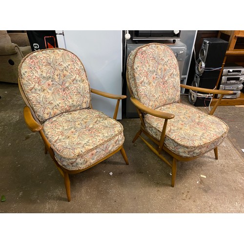 60 - PAIR OF ERCOL HOOPBACK ARMCHAIRS