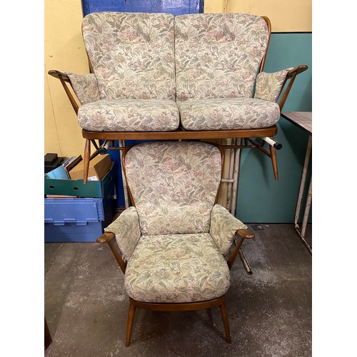 61 - ERCOL TWO SEATER SOFA AND ARMCHAIR