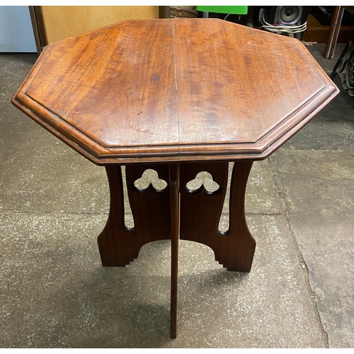 92 - MAHOGANY OCTAGONAL TOPPED FOLDING BASE TABLE