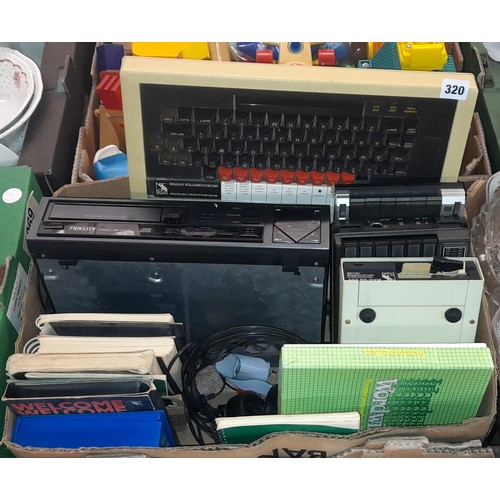 320 - VINTAGE BBC MICRO COMPUTER SYSTEM, HEADPHONES, AND BOX OF PROGRAMMES/GAMES