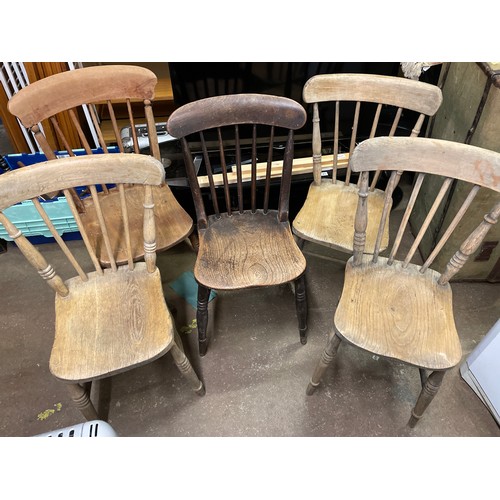 170 - FIVE 19TH CENTURY ELM KITCHEN CHAIRS