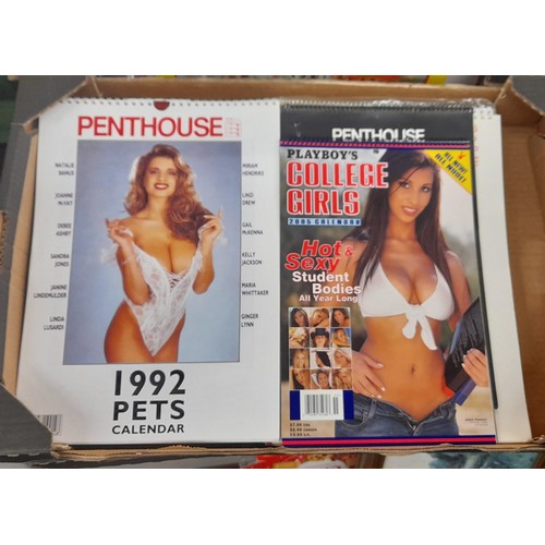 362 - TWO CARTONS OF VINTAGE PLAYBOY, PENTHOUSE AND MAYFAIR PIN UP CALENDARS