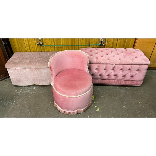 63A - PINK BEDROOM CHAIR AND TWO PINK BLANKET BOXES