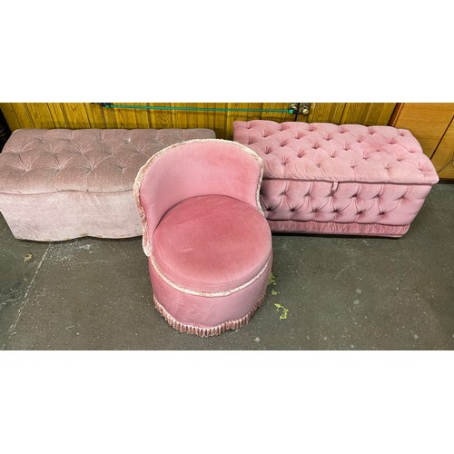 63A - PINK BEDROOM CHAIR AND TWO PINK BLANKET BOXES