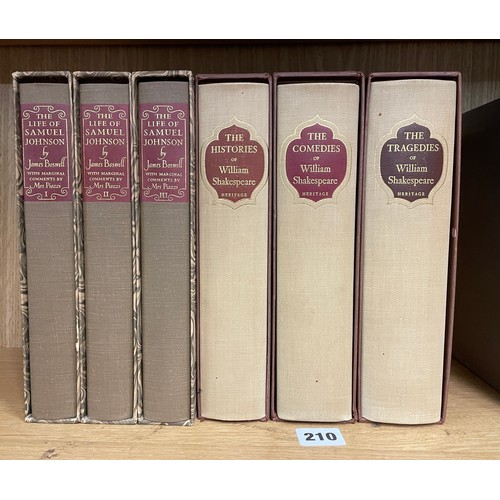 210 - THREE VOLUMES THE WORKS OF WILLIAM SHAKESPEARE AND THREE VOLUMES THE LIFE OF SAMUEL JOHNSON