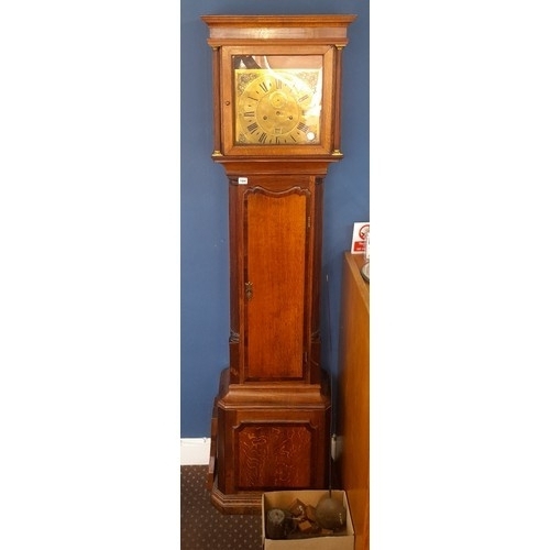 184 - LATE GEORGIAN BRASS FACED OAK LONG CASED CLOCK