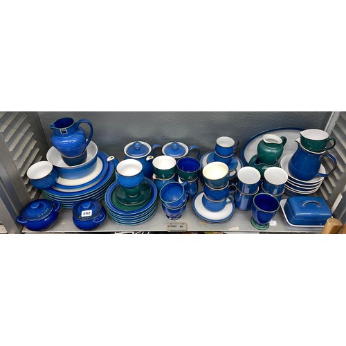 242 - SHELF OF DENBY BLUE SPECKLED TABLEWARES