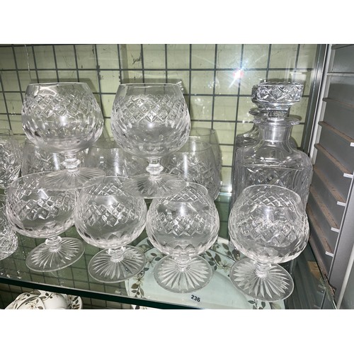 237 - ROYAL BRIERLEY AND SOME OTHER CRYSTAL DRINKING GLASS, BRANDY BALLOONS, TUMBLERS, AND THREE SQUARE SE... 