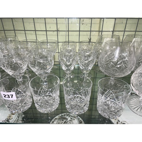 237 - ROYAL BRIERLEY AND SOME OTHER CRYSTAL DRINKING GLASS, BRANDY BALLOONS, TUMBLERS, AND THREE SQUARE SE... 