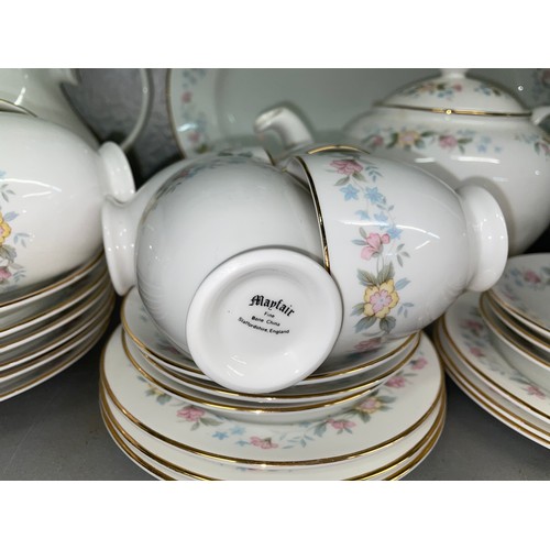 247 - TWO SHELVES OF MAYFAIR BONE CHINA TABLEWARES