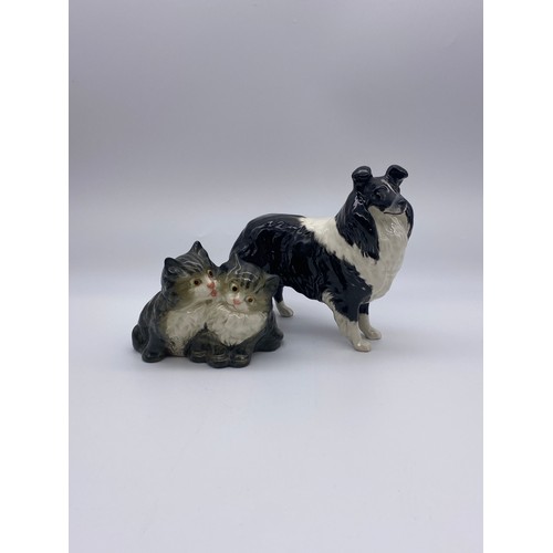 498 - BESWICK GLOSS COLLIE DOG AND 1316 KITTEN DUO FIGURE