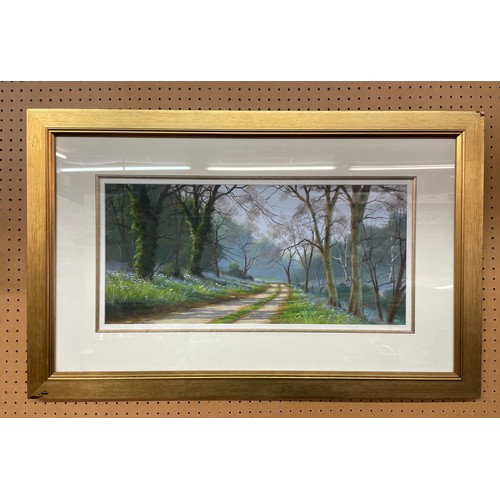 608 - PASTEL DRAWING OF A WOODLAND PATH SIGNED T.LEIGHTON F/G