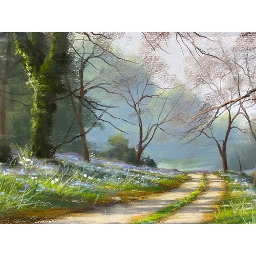 608 - PASTEL DRAWING OF A WOODLAND PATH SIGNED T.LEIGHTON F/G