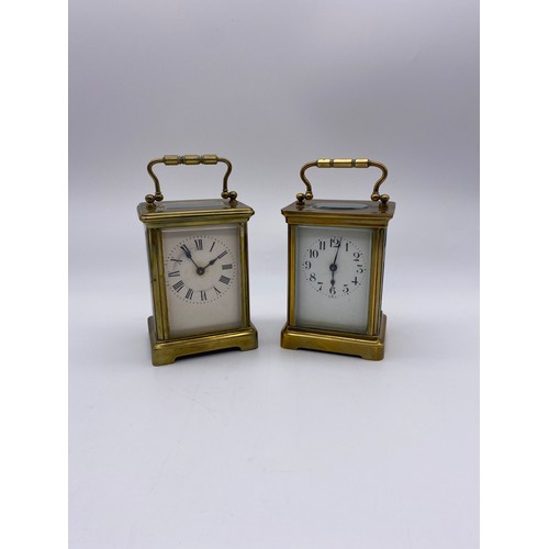 519 - TWO BRASS CASED FRENCH CARRIAGE CLOCKS