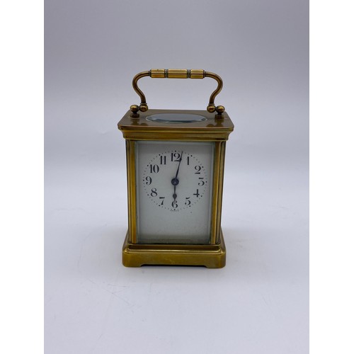 519 - TWO BRASS CASED FRENCH CARRIAGE CLOCKS