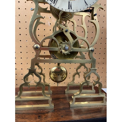 420 - BRASS SKELETON CLOCK UNDER GLASS DOME