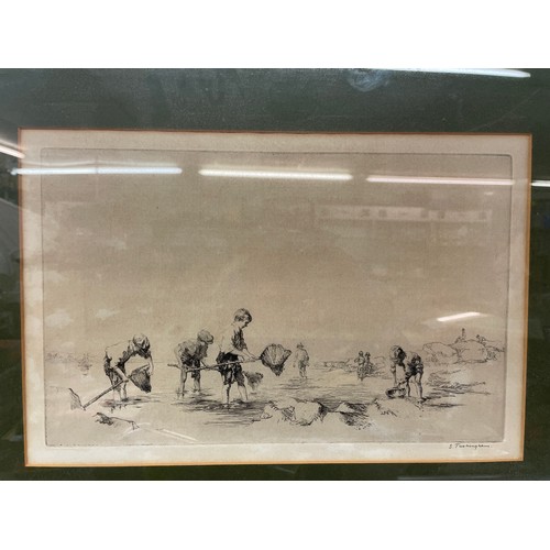 615 - SIDNEY TUSHINGHAM (1884-1968) SIGNED ETCHINGS OF ROCK POOLING AND TOY BOAT (2) F/G