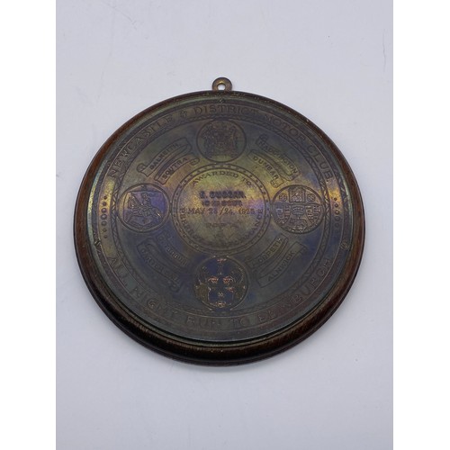 479 - NEWCASTLE AND DISTRICT MOTOR CLUB PLAQUE AWARDED TO E.DUGGAN MAY 23/24 1925 AND A SMALLER OVAL PLAQU... 