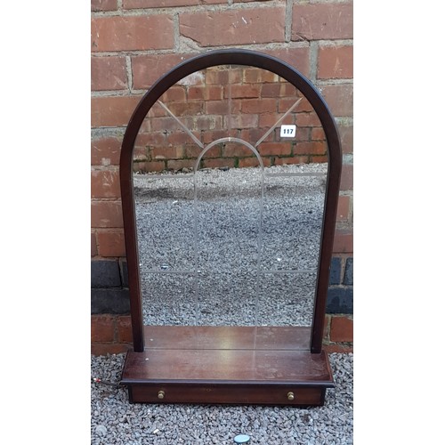 117 - MAHOGANY ARCHED FRAMED ETCHED CONSOLE MIRROR