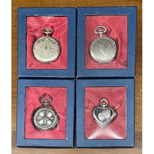 542 - FOUR REPRODUCTION HUNTER CASED POCKET WATCHES AND NOVELTY POCKET WATCHES