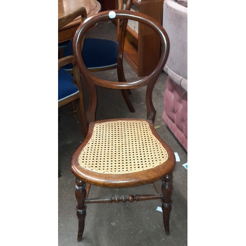 176 - VICTORIAN KIDNEY BACKED WALNUT UPHOLSTERED DINING CHAIR AND BEECH CANED BEDROOM CHAIR