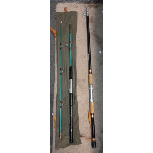 230 - SELECTION OF FIBRE GLASS AND SPLITCANE FISHING RODS SOME A/F