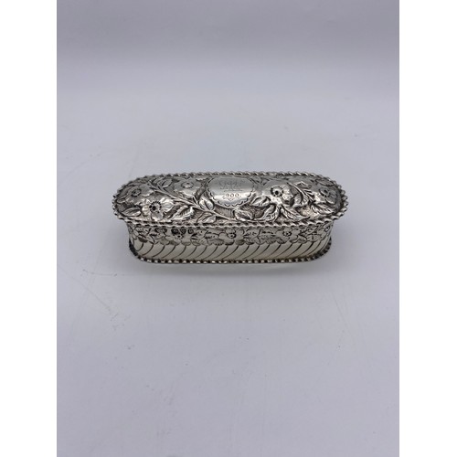 465 - CHESTER SILVER REPOUSSE OVAL BOX 1.6OZ APPROX