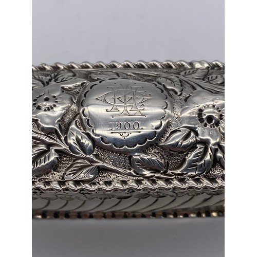 465 - CHESTER SILVER REPOUSSE OVAL BOX 1.6OZ APPROX