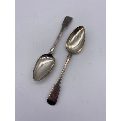 450 - PAIR OF GEORGIAN LONDON SILVER SPOONS 3.4OZT APPROX