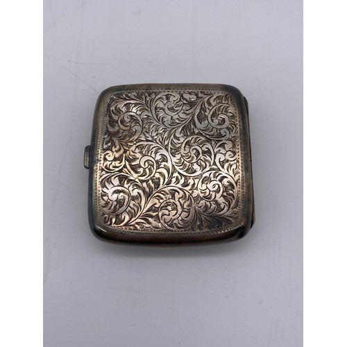 455 - SILVER ENGRAVED CONVEX CIGARETTE CASE 2.8OZ APPROX