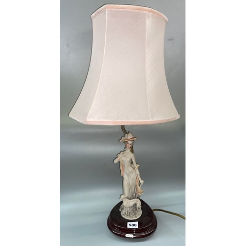 588 - RESIN FIGURAL LADY TABLE LAMP WITH SHADE