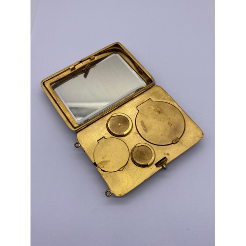 551 - LEATHER BACKED COMBI COMPACT MIRROR AND SOVEREIGN HOLDER WITH TURQUOISE BUTTON