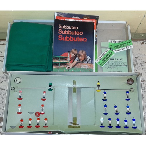 493 - TABLE SOCCER SUBBUTEO SUPER SET AND SIX BOXES OF TEAMS AND BOX OF ACCESSORIES, GOAL KEEPERS, CORNER ... 