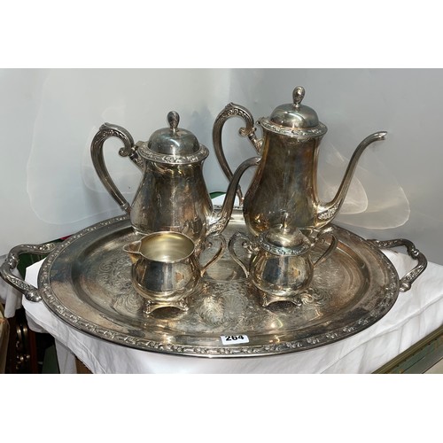 264 - ONEIDA PLATED FOUR PIECE TEA/COFFEE SERVICE ON OVAL GALLERY TRAY