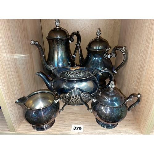 379 - EP FOUR PIECE TEA AND COFFEE SERVICE AND PLATED BATWING TEAPOT