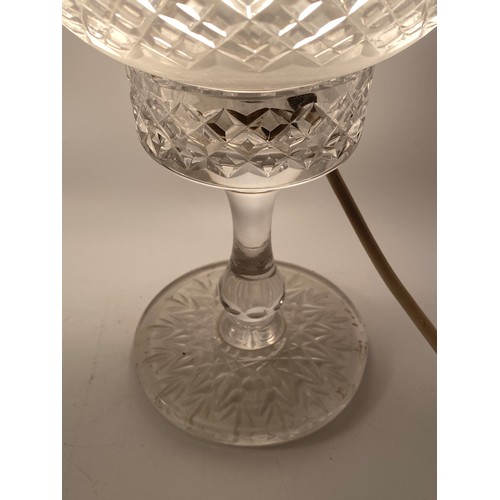 586 - PAIR OF ETCHED GLASS ELECTRIFIED HURRICANE LAMP TABLE LIGHTS