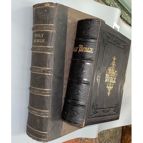 529 - LEATHER BOUND FAMILY BIBLE AND ONE OTHER EARLIER LEATHER BOUND BIBLE