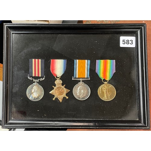 583 - FRAMED AND GLAZED FOUR MEDAL GROUP TO NIGEL STEPHEN ARNOLD NUMBER 49574 OF THE ROYAL ENGINEERS REGIM... 