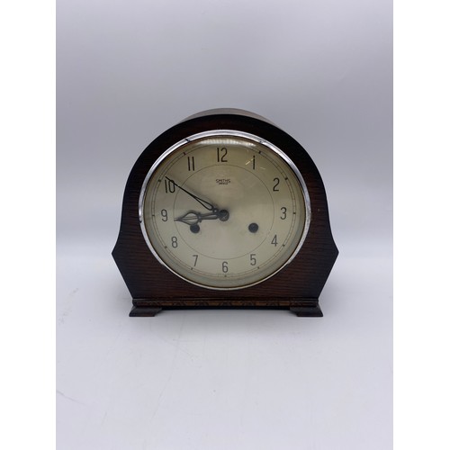 414 - SMITHS ENFIELD ARCHED OAK CASED MANTLE CLOCK