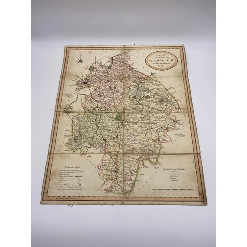 574 - FOLDED NEW MAP OF THE COUNTY OF WARWICK DIVIDED INTO HUNDREDS BY R. ROWE LONDON 1811