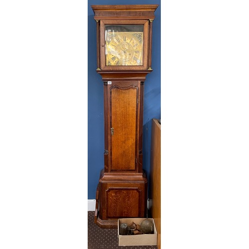 184 - LATE GEORGIAN BRASS FACED OAK LONG CASED CLOCK